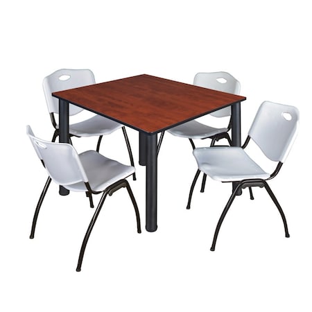 Kee Kee Square Table & Chair Set, Wood, Metal, Plastic Top, Cherry TB4848CHBPBK47GY